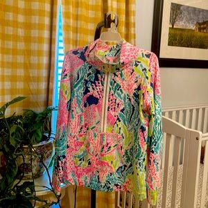 Lilly Pulitzer Popover Sweatshirt Zip Up With Pocket Women Size Medium M